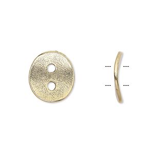 Button, antique gold-plated pewter (tin-based alloy), 15x13mm textured curved flat oval. Sold per pkg of 2.