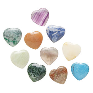 Multi-gemstone 1pkg10, half-drilled puffed heart drop 18-21mm