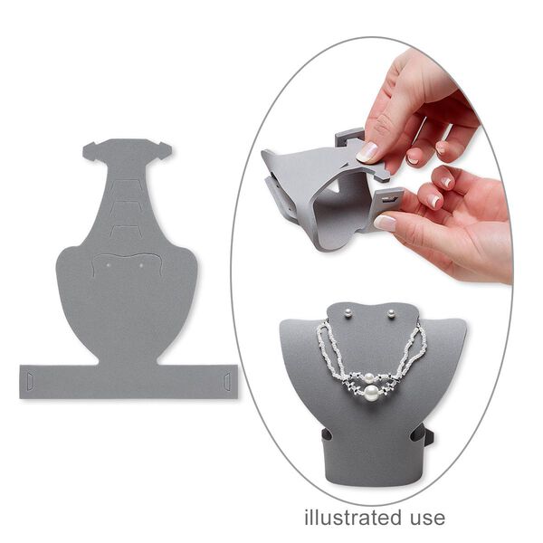 Display, foldable, necklace and earring, foam, grey, 5-1/4 x 5-3/4 x 3-1/4 inches assembled. Sold per pkg of 2. image number 0