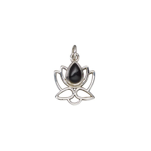 Black onyx / sterling silver 1pkg1, antiqued open lotus drop 12x12mm image number 1
