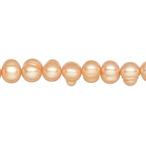 Pearl, cultured freshwater (dyed), dark apricot, 6-7mm semi-round, C- grade, Mohs hardness 2-1/2 to 4. Sold per 15-inch strand. image number 0