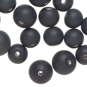 Bead, lampworked glass, opaque matte black, 9-12mm round. Sold per 2-ounce pkg, approximately 35 beads.