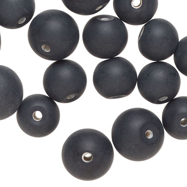 Bead, lampworked glass, opaque matte black, 9-12mm round. Sold per 2-ounce pkg, approximately 35 beads. image number 0