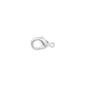 Clasp lobster claw 1pkg10 silver-plated, 10x6mm, brass 1-strand