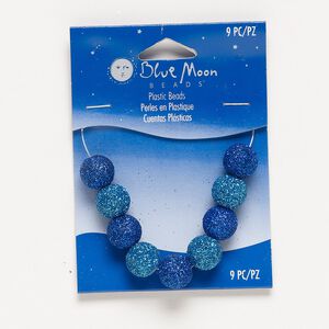 Bead, acrylic, clear / blue / light blue, 12mm round with glitter. Sold per pkg of 9.