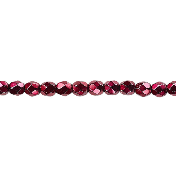 Bead, Czech fire-polished glass, red carmen, 4mm faceted round. Sold per pkg of 1,200 (1 mass). image number 0
