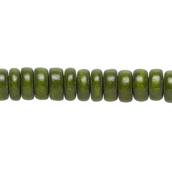 Bead, Taiwanese cheesewood (dyed / waxed), dark forest green, 8x4mm rondelle. Sold per pkg of (2) 15-1/2" to 16" strands. image number 0