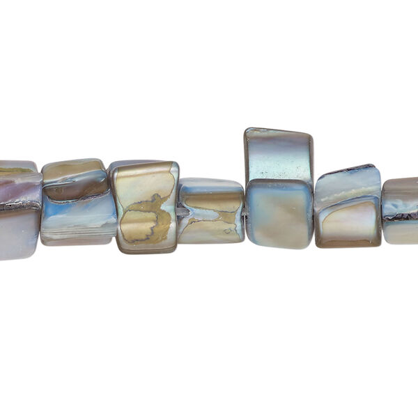 Mother-of-pearl shell 1pkg1, triangle tube bead 15 inch light blue and tan 7x6mm-12x10mm image number 0