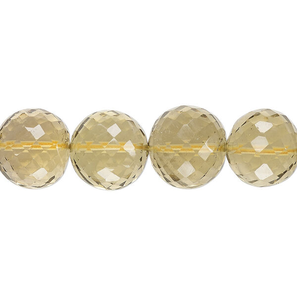 Bead, lemon smoky quartz (heated / irradiated), light to medium, 11-12mm hand-cut faceted round, A- grade, Mohs hardness 7. Sold per 8-inch strand. image number 0