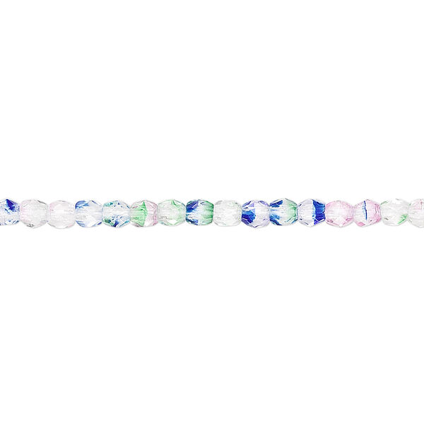Bead, Czech fire-polished glass, multicolored, 3mm faceted round with 0.8-1mm hole. Sold per 16-inch strand, approximately 130 beads. image number 0