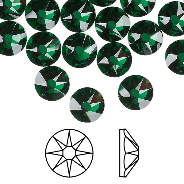 Flat back 144pk majestic green foil back, Swarovski® 8.412-8.672mm rose round SS40 2088 image number 0