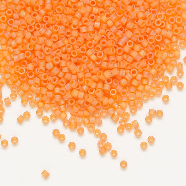 Seed bead, Delica®, glass, pkg/7.5g, #11 round, translucent matte rainbow orange (DB-0855). image number 0