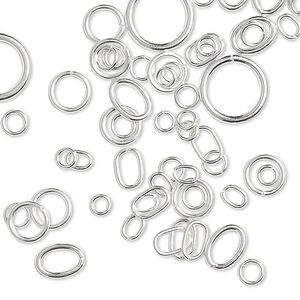 Jump ring mix, sterling silver, 3-10mm round with 1.4-7.6mm inside diameter and 4x3mm-7x5mm oval with 2.5x1.5mm-5x3.3mm inside diameter, 20-26 gauge. Sold per 5-gram pkg, approximately 75-85 jump rings.