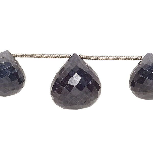 Bead, blue sapphire (dyed), dark blue, 13x11mm-17x16mm hand-cut top-drilled faceted teardrop, C grade, Mohs hardness 9. Sold per pkg of 10. image number 0