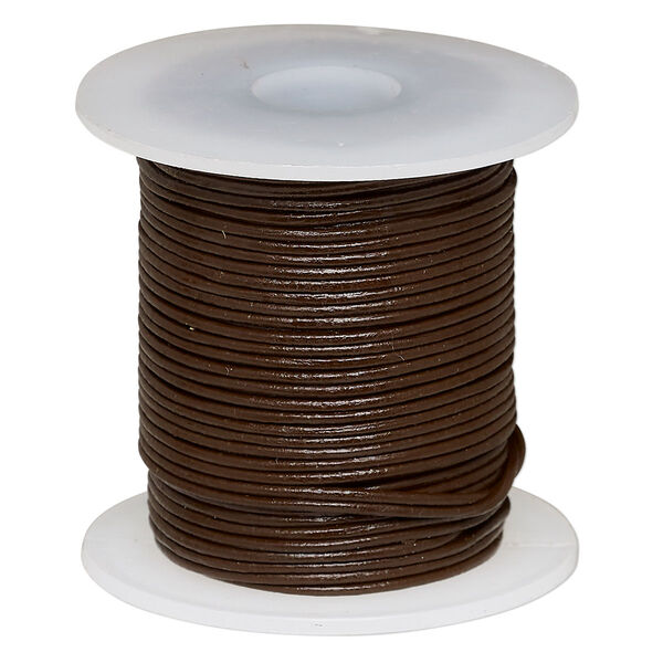 Cord, leather (dyed), brown, 0.5-0.8mm round. Sold per 25-yard spool. image number 0