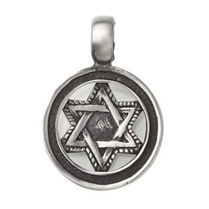 Pendant, pewter (tin-based alloy), 37x26mm Star of David in circle. Sold individually.