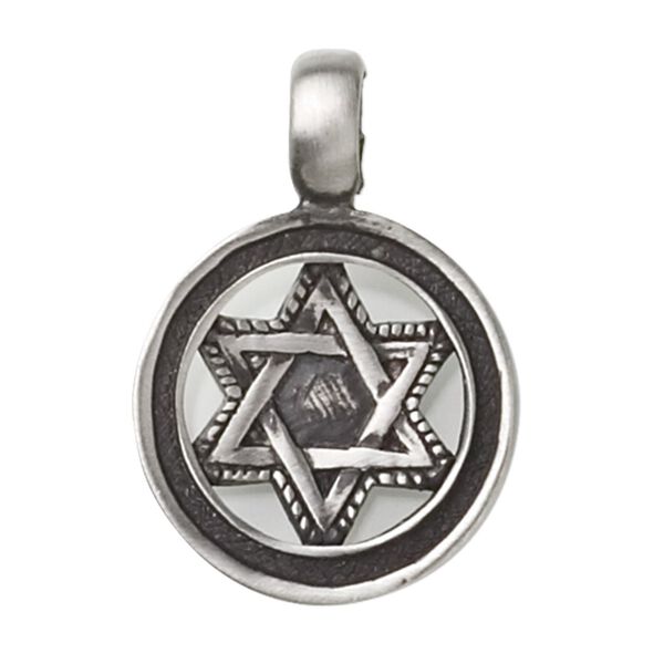 Pendant, pewter (tin-based alloy), 37x26mm Star of David in circle. Sold individually. image number 0