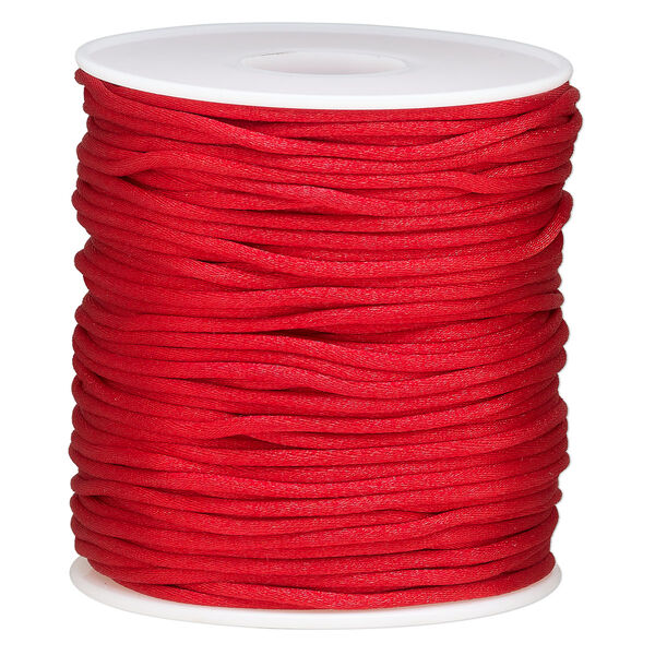 Cord, Satinweave™, nylon, red, 2mm tighter weave. Sold per 200-foot spool. image number 0