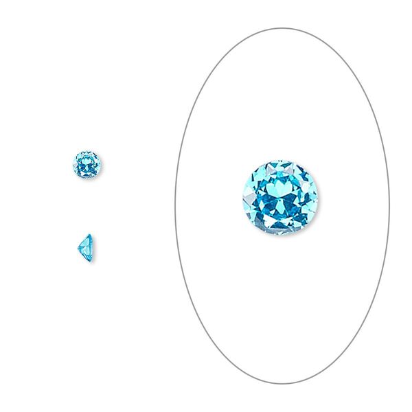 Gem, cubic zirconia, zircon blue, 3mm faceted round, Mohs hardness 8-1/2. Sold per pkg of 5. image number 0