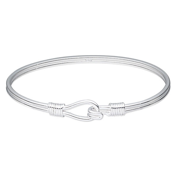 Bracelet, bangle, silver-plated copper, 3mm wide, 6-1/2 inches with hook closure. Sold individually. image number 0