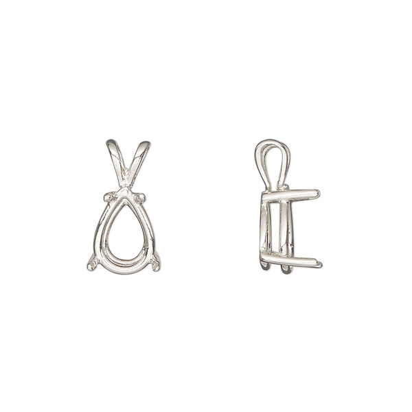 Pendant, Sure-Set™, sterling silver, 10x7mm 4-prong pear basket setting. Sold individually. image number 0