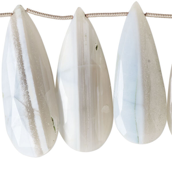 Blue-grey Peruvian opal 1pkg12, hand-cut top-drilled faceted puffed teardrop bead natural 35x12mm-46x17mm image number 0