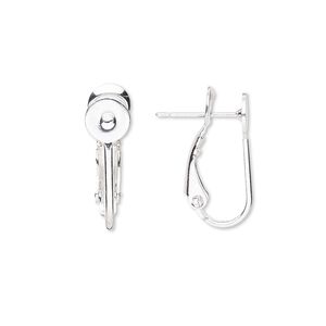 Earring 1pkg10 silver-plated, 18.5mm hinged / 6mm pad / 6mm round setting, 21 gauge brass 5 pair