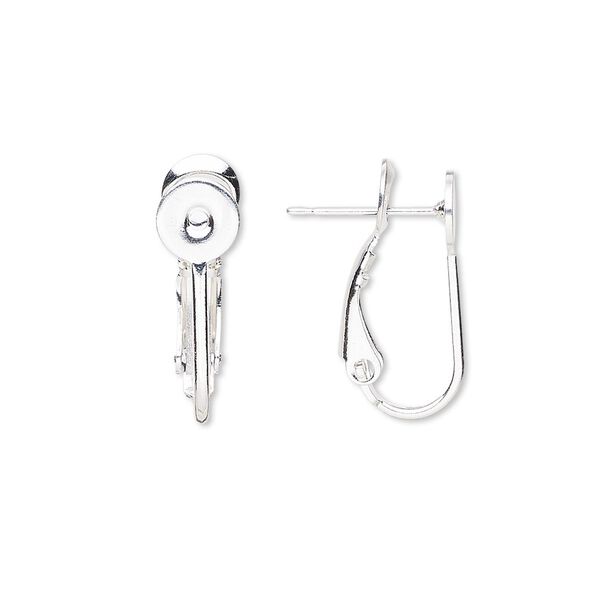 Earring 1pkg10 silver-plated, 18.5mm hinged / 6mm pad / 6mm round setting, 21 gauge brass 5 pair image number 0