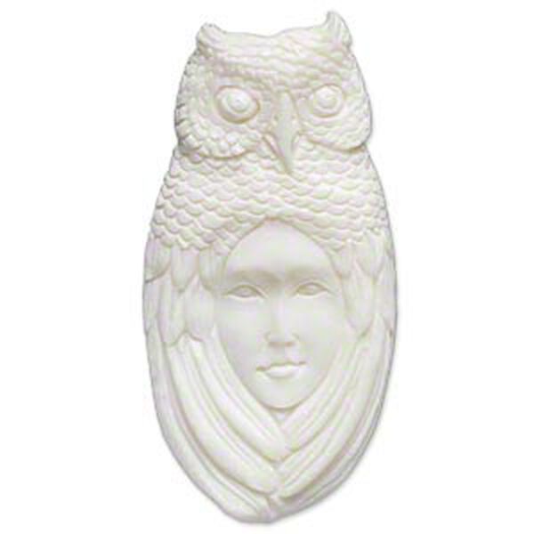 Embellishment, bone (bleached), white, 62x30mm-66x34mm hand-carved single-sided undrilled spirit owl, Mohs hardness 2-1/2. Sold individually. image number 0