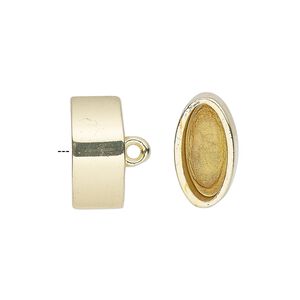 Cord end, glue-in, gold-finished "pewter" (zinc-based alloy), 16x9mm oval, 13.5x6.5mm inside diameter. Sold per pkg of 2.
