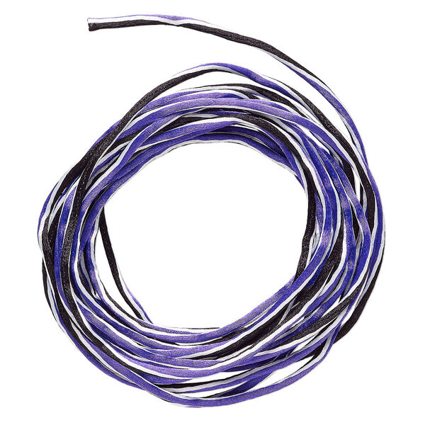 Cord, Satinique™, nylon, purple / white / black, 2mm regular with vertical stripe. Sold per 10-foot section. image number 0