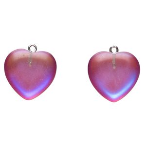 Drop 1pkg2 glass, 20x19mm heart, matte translucent iridescent red
