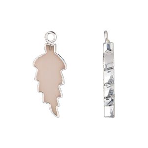 Drop, sterling silver and pink chalcedony (dyed), 23x10mm hand-cut double-sided flat feather, Mohs hardness 6-1/2 to 7. Sold individually.