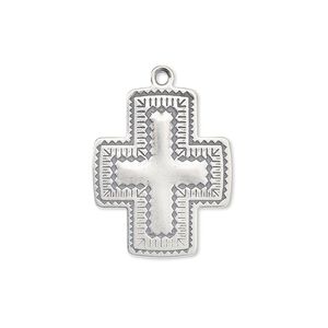 Drop, antiqued sterling silver, 22x19mm Southwest cross. Sold individually.