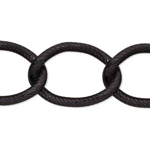 Chain 1pkg1 curb, 18mm textured, aluminum / anodized black 25 foot unfinished