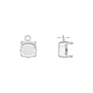 Drop, silver-plated brass, 8mm with SS39 4-prong chaton setting. Sold per pkg of 6.