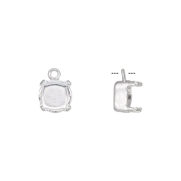 Drop, silver-plated brass, 8mm with SS39 4-prong chaton setting. Sold per pkg of 6. image number 0
