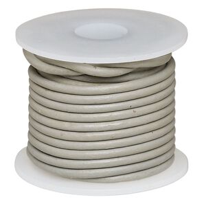 Cord, leather (dyed), grey, 2mm round. Sold per 5-yard spool.