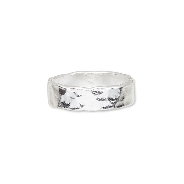 Ring, silver-plated copper, 6mm wide with hammered design, size 7-1/2. Sold individually. image number 0