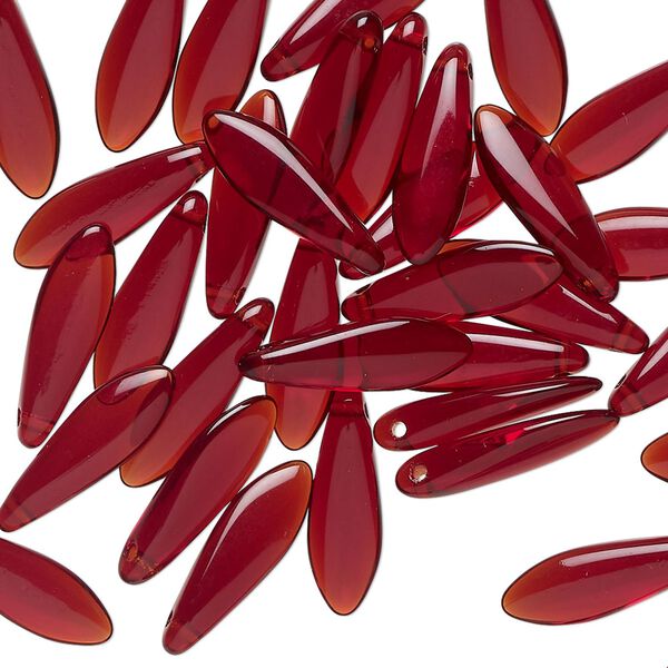 Bead 1pkg50 Czech pressed glass, transparent garnet red15.5x5mm top-drilled dagger. image number 0