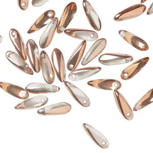 Bead 1pkg50 Czech pressed glass, clear with half-coat copper, 10x3mm top-drilled dagger.