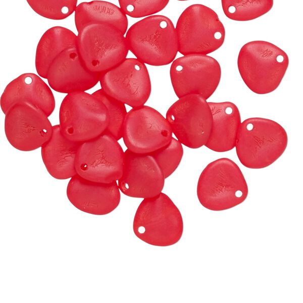 Drop, Preciosa, Czech pressed glass, frosted opaque light scarlet red, 8x7mm triangular teardrop. Sold per pkg of 30. image number 0