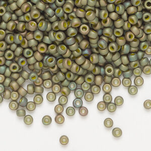 Seed bead, Miyuki, 1pkg50g, glass, #8 rocaille, opaque matte rainbow light olive (RR-2033)