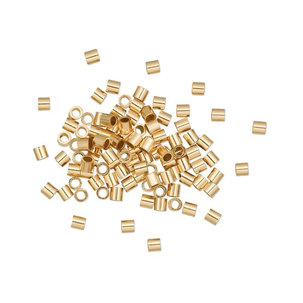 Crimp, 12Kt gold-filled, 2mm smooth tube, 1.1mm inside diameter. Sold per pkg of 100. image number 0
