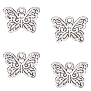 Charm, antique silver-finished "pewter" (zinc-based alloy) , 18x10mm double-sided butterfly. Sold per pkg of 4.
