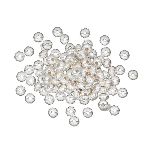 Bead, silver-plated brass, 3x2mm corrugated rondelle. Sold per pkg of 100. image number 0
