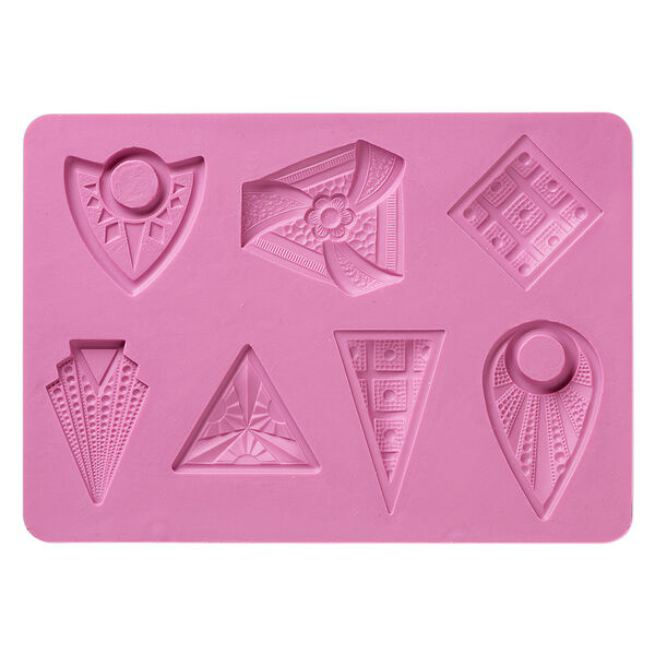 Mold, silicone, fuchsia, 6-1/8 x 4-5/16 x 1/4 inches with 36x36mm-49x49x28mm multi-shape. Sold individually. image number 0