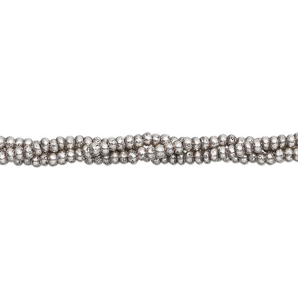 Bead, Hill Tribes, antiqued sterling silver, 2x1mm irregular round. Sold per 15-1/2 to 16-inch strand, approximately 290 beads. image number 0