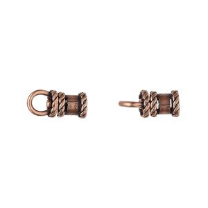 Crimp end, JBB Findings, antique copper-plated brass, 8.5x6mm tube with swivel, loop and rope trim design, 3mm inside diameter. Sold per pkg of 2.