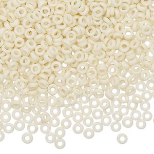 Seed bead, Miyuki, glass, pkg/10g, 3x1.3mm spacer rondelle, opaque matte cream, (SPR3-2021).
